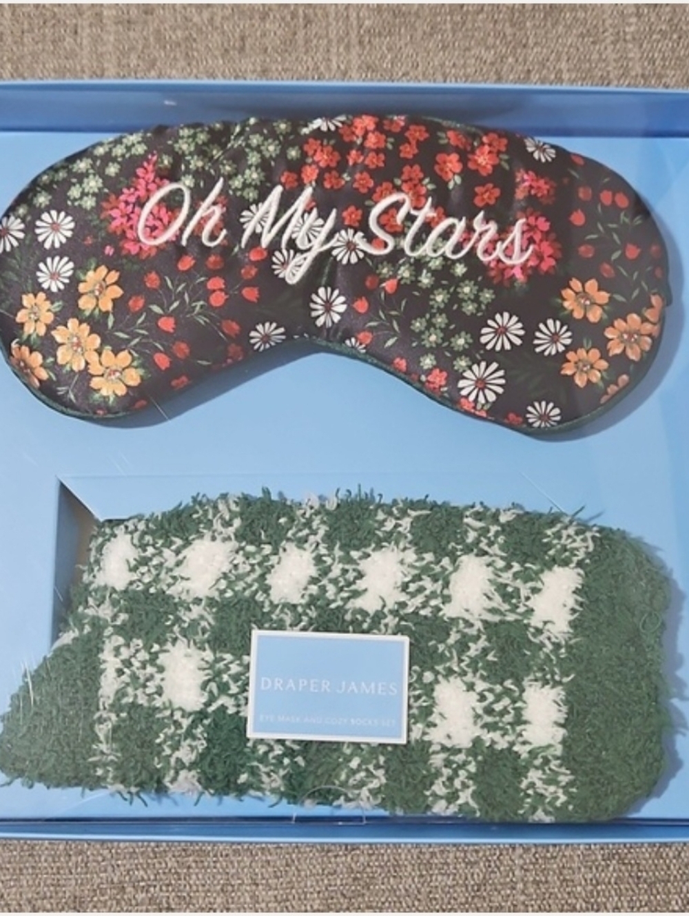Draper James Eye Mask Eden and Socks Set Gingham/ Clustere Flower